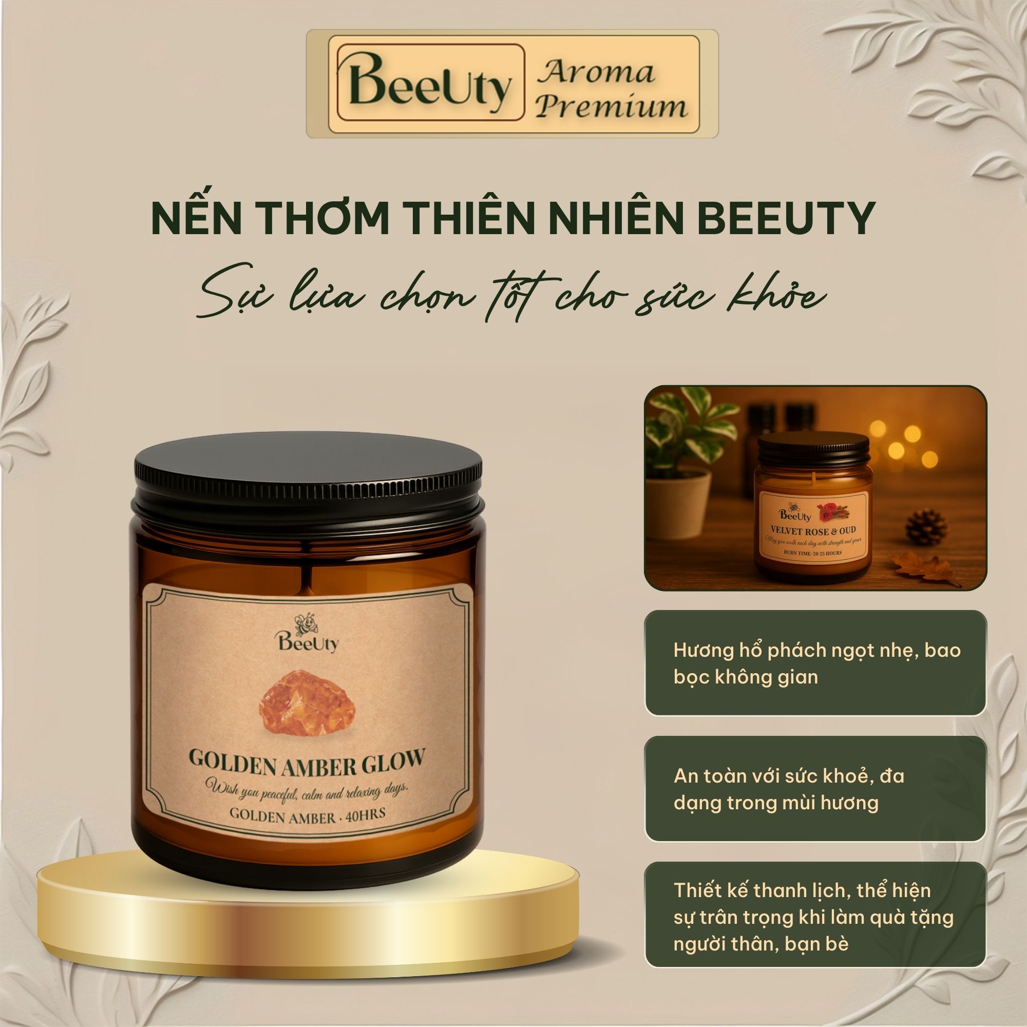 Nến thơm BeeUty Golden Amber Glow – 200g